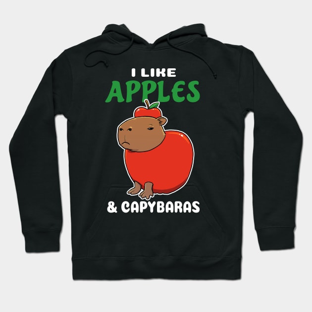 I Like Apples and Capybaras Cartoon Hoodie by capydays